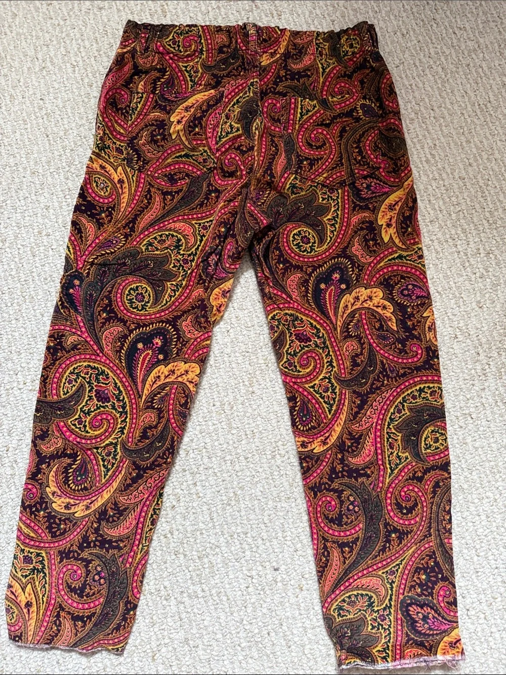 Free People Paisley Pull-On Straight Leg Pants — Pink, Gold, Black